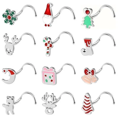 Kit de perforación nasal en forma de L/S de 12 piezas de tachuelas nasales de acero inoxidable 20G Foto 1 de 4