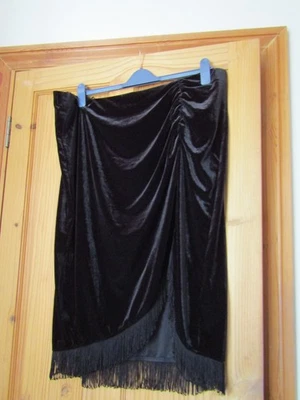 Monsoon 22, black velvet pull on skirt, elastic waist, ruched, tassel hem, G5 - Image 1 of 4
