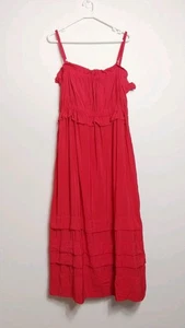 Sussan  Womens Red Tiered Cotton Blend Ruffle Strappy Dress Size 12 EUC - Picture 1 of 7