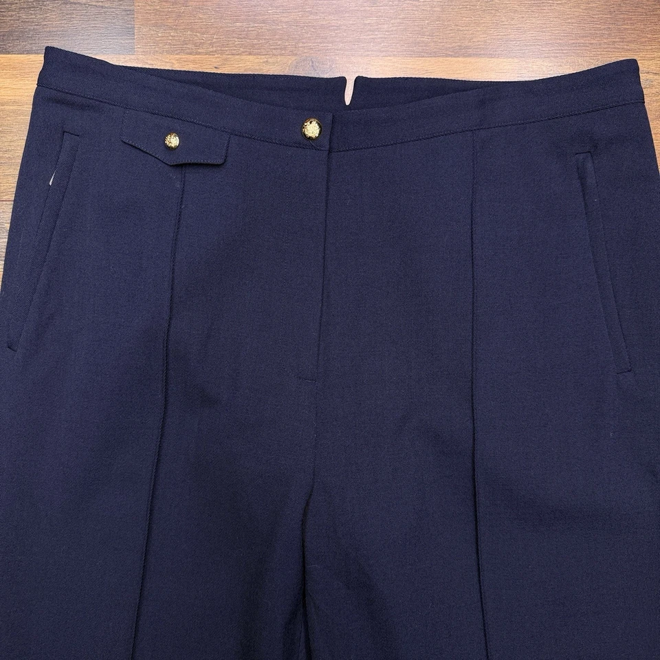 Lauren Ralph Lauren Dress Pants Womens 14 Navy Blue Gold Button Wool Stretch  - Image 1 of 4