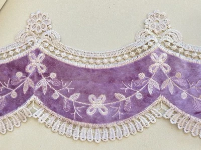 Shiny Purple Velvet Floral Embroidery Trim for Sewing/Upholstery/Crafts/6" Wide - Image 1 of 4