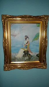 VINTAGE ORIGINAL JAPANESE OIL PAINTING ON CANVAS Japanese Woman "SIGNED, FRAMED - Picture 1 of 8