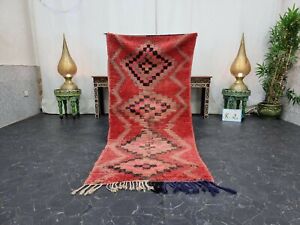 Moroccan Handmade Vintage Rug 3'x6'2" Berber Geometric Black Wool Tribal Carpet