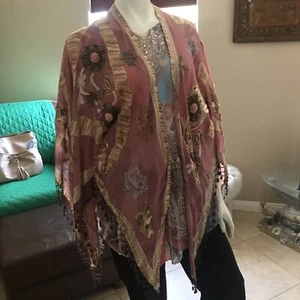 VINTAGE 1930’s Embroidered Pink Silk Fringed Piano Shawl Flapper Gatsby Downton  - Picture 1 of 11