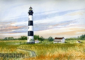 Bodie Island Faro Marisma Salar Bancos Externos Carolina del Norte Gerald Hill Impresiones - Imagen 1 de 2