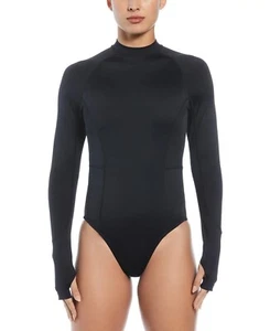 NIKE Swim Women's Long Sleeve Swimsuit Paddlesuit Rashguard Solid Black Medium - Picture 1 of 15