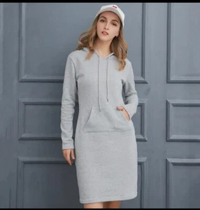 Women’s Hoodie Dresses In LARGE Size GRAY Color -3Day Free Shipping - Picture 1 of 7