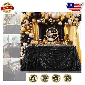 90x132 Black Glitter Sequin Table Overlay – Elegant Party Décor Essentials - Picture 1 of 11