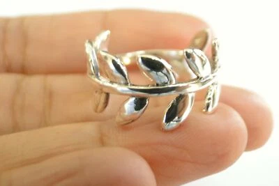 Anillo de plata de ley 925 envolvente de hojas rama de hojas sin piedra 6 7 8 9 Foto 1 de 4