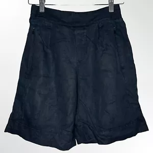Athleta Playa Linen Bermuda Shorts Womens 2 Black Pull On Pockets Relaxed Casual - Picture 1 of 16