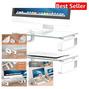Portable Computer Monitor Stand with Tempered Glass for Desk Organization - Picture 1 of 9