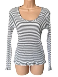 HOBBS black white stripe ribbed stretch long sleeve top blouse size Large 12 14 - Picture 1 of 3