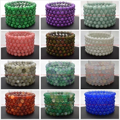 Natürlich 6 Stück 8mm Mehrfarbig Rund Edelstein Perlen Elastisch Armband 19cm - Bild 1 von 4