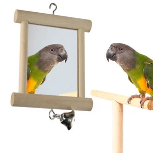 Pet Bird Mirror With Bell Solid Wood Bird Parrot Toy Swing Bird Cage Accessories - Picture 1 of 10