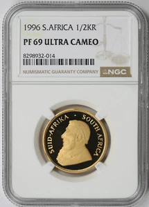 1996 South Africa 1/2 Krugerrand 1/2 oz Fine Gold Proof PF 69 Ultra Cameo NGC - Picture 1 of 4