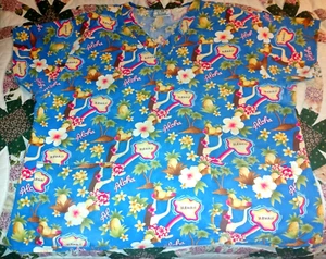 CREST COTTON HAWAIIAN PRINT ALOHA SCRUBS TOP MEDICAL DENTAL SZ 3XL 2 POCKET SS - Picture 1 of 4