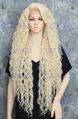 Peluca extra larga en espiral rizos encaje frente mezcla cabello humano rubia clara EVFM 613 Foto 1 de 4