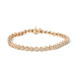 1.0 Carat Diamond Heart-Link 7" Tennis Bracelet Miracle Set in Sterling Silver - Picture 1 of 26