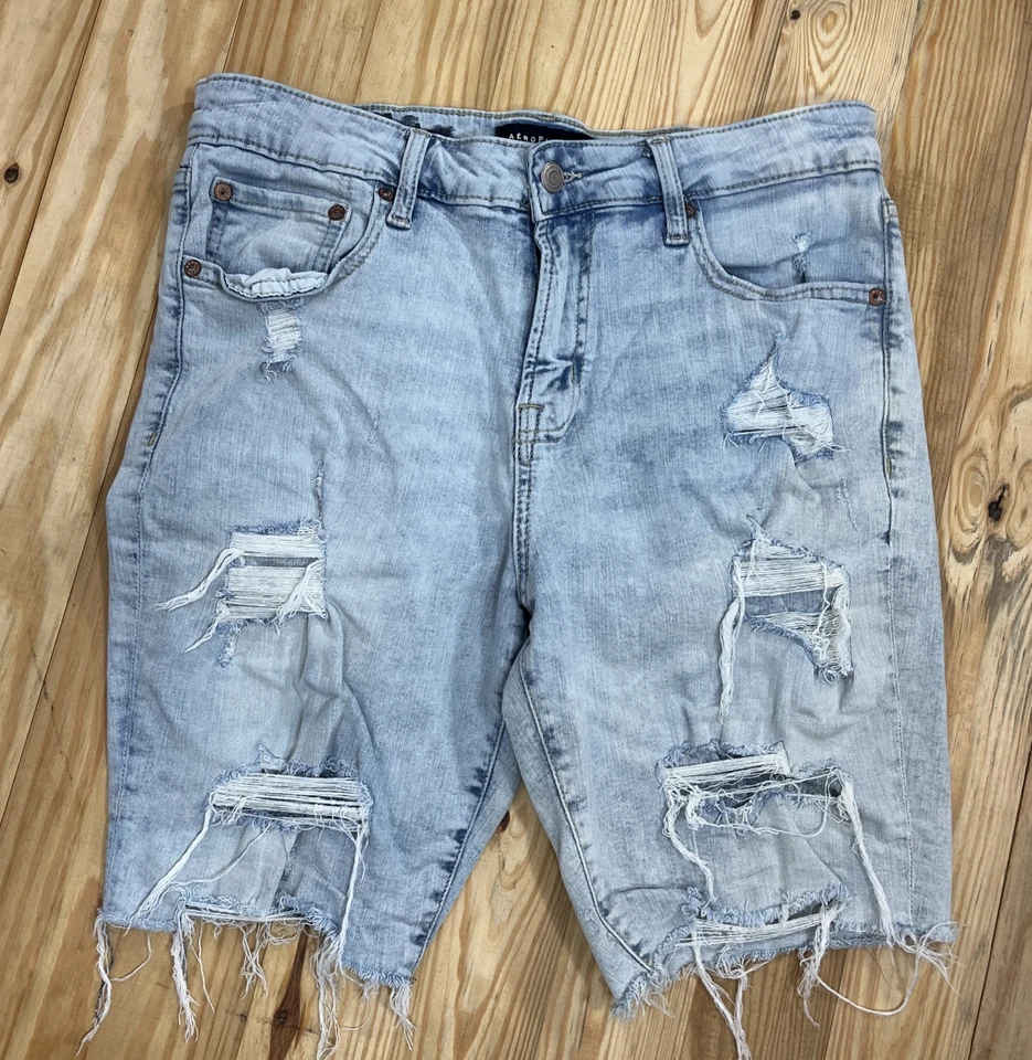 Pantalón Corto Aeropostale Aero Slim 9.5' Premium Air Denim 32 Azul Envejecido Foto 1 de 4