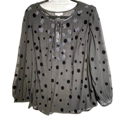 Charter Club Blouse Size 1X Black Polka Dot Burn Out Velvet Witchy Whimsigoth - Image 1 of 4
