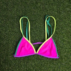 Shein Swim Bikini Top Medium Neon Pink Triangle Strappy Wireless SEXY - Picture 1 of 3