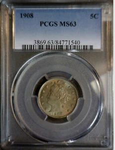 1908 ERROR PCGS MS63 Liberty Nickel CH BU Coin REPUNCHED DATE Gold Tone # RPD NR - Picture 1 of 7