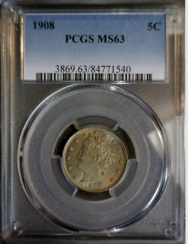 1908 ERROR PCGS MS63 Liberty Nickel CH BU Coin REPUNCHED DATE Gold Tone # RPD NR Cover