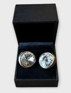 Vintage Statement Earrings Clip On Gold Tone Bicone Crystal Sparkly Costume - Picture 1 of 4