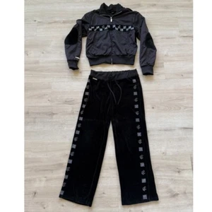 Vintage Rocawear Tracksuit Jacket Pants Large Black Velour Velvet Set Y2K 90s - Picture 1 of 20