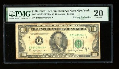 DBR 1950-E $100 FRN New York STAR Fr. 2162-B* PMG VF-20 Serial B01405043* - Image 1 of 2