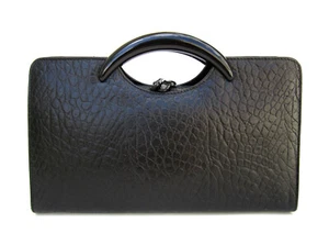 TUSK EMBOSSED LEATHER TOP-ZIP ARC HANDLES STRUCTURED SATCHEL HANDBAG 2000's NWD - Picture 1 of 12