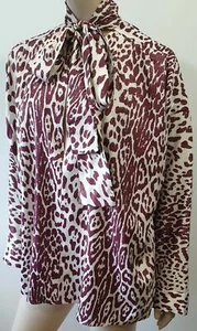 Camisa Blusa HAIDER ACKERMANN Borgoña Crema Seda Estampado Animal Talla Grande 38 UK10 - Imagen 1 de 10