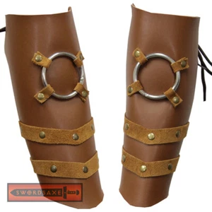 Steampunk Conan Barbarian Laced Leather Bracers Arm Guard Steel Ring Protector - Picture 1 of 2