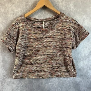 Free People Crop Top Multicolor Wavy Stripe Short Sleeve Boxy Y2K Retro XS / TP - Picture 1 of 8