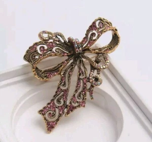 Schleife Brosche Anstecknadel Rosa Strass Modeschmuck SCHNELLER Kostenloser Versand - Bild 1 von 1