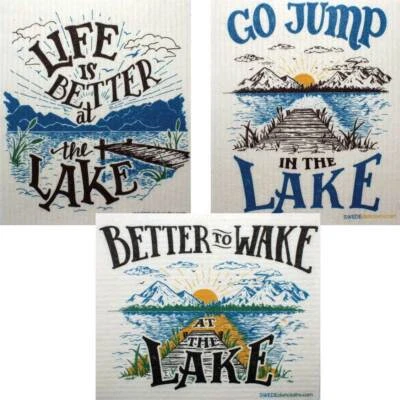 SWEDEDISHCLOTHS Swedish Dishcloths Lake Life Set of 3 cloths (one of each design) Eco Friendly