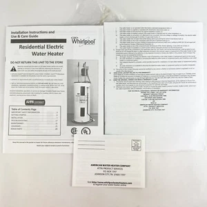 Whirlpool Electric Water Heater Installation Instructions Use Care Guide Manual - Picture 1 of 2