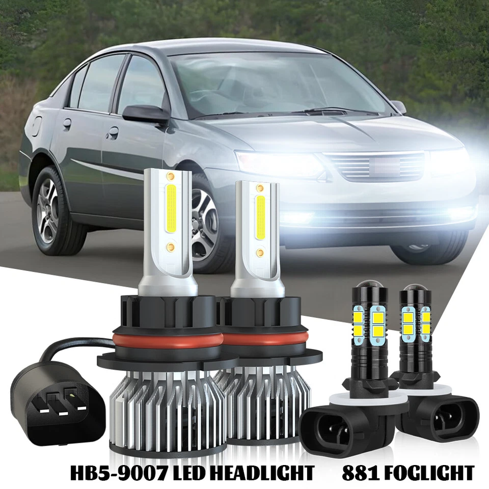 For 2004-2007 Saturn ION 6000K Combo LED Headlight Bulbs High/Low Beam +Fog Lamp - Image 1 of 4