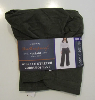 WEATHERPROOF Womens Wide Leg Stretch Corduroy Pants Olive Green Size 8 NWT - Image 1 of 3