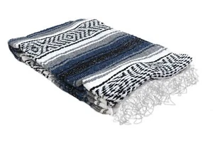 Handmade Classic Mexican Blankets 72"x 49" (Navy) - Picture 1 of 1