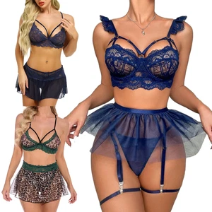 Sexy Damen-Dessous Spitze Babydoll Teddy Pyjama BH Tanga Set Nachtwäsche Nachtwäsche - Bild 1 von 36
