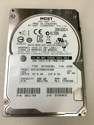 H.G.S.T Tested 900GB 10K SAS 2.5 12Gb/s Server Hard Drive HUC101890CSS200 - Image 1 of 4