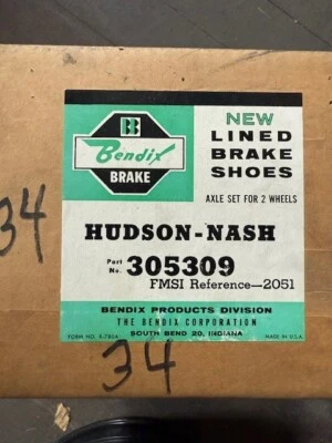 Zapatas de freno delanteras NOS 1955 Hudson 6 cilindros Wasp 40, Nash Statesman Bendix Foto 1 de 3