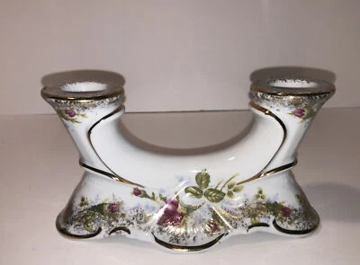 Suporte de vela de porcelana Chodziez Polônia majestosa rosa floral vintage peça central - Imagem 1 de 4