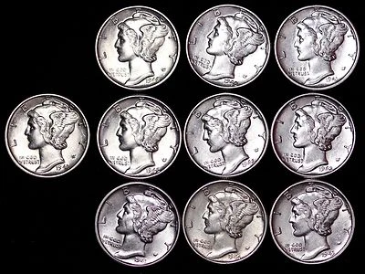 Lot of 50 Coins AU / UNC Mercury Silver Dimes Some D and S Mint FREE SHIPPING - Image 1 of 2
