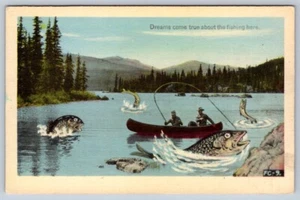 Dreams Come True About The Fishing Here, Vintage PECO Fish Exaggeration Postcard - Picture 1 of 2