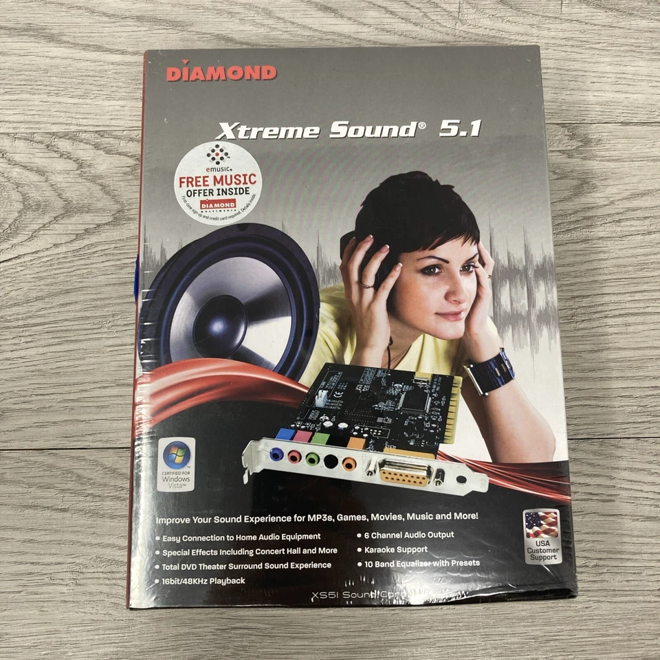 NEW Diamond Xtreme Sound XS51 5.1 dvd play 16 Bit Card, 6 channel audio surround - Image 1 of 4