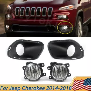 For 2014-2018 Jeep Cherokee Fog Lights Bumper Driving Lamps w/Bezels + Bulbs - Foto 1 di 24