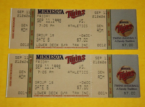 Minnesota Twins Ticket Stub September 11 1998 Rickey Henderson Paul Molitor Hit Cover