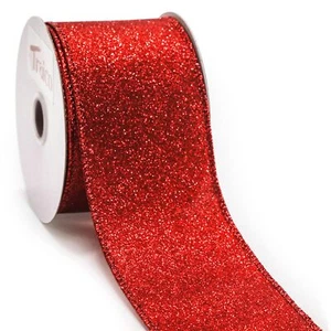Red Glitter Wired Ribbon 2.5 Inch x 10 Yards 30 Ft for Christmas Wedding Gift... - Picture 1 of 9
